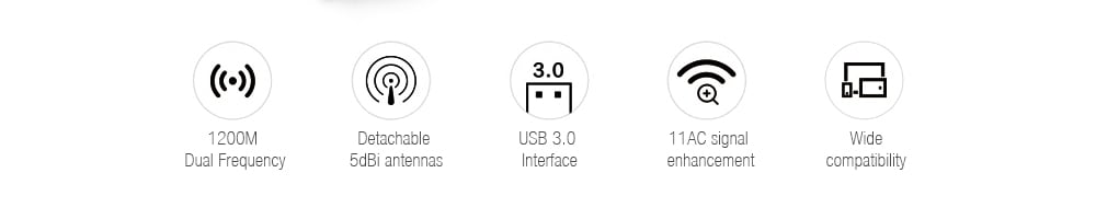 1200M Wireless Adapter USB 3.0 Dual Frequency 2.4G / 5.8G WiFi Receiver- Black 1200M Wireless Adapter USB 3.0 Dual Frequency 2.4G / 5.8G WiFi Receiver- Black