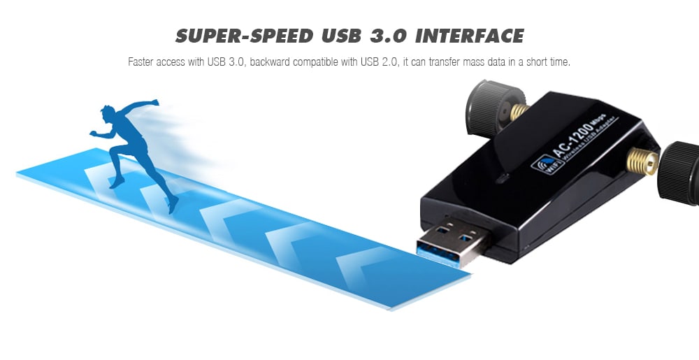 1200M Wireless Adapter USB 3.0 Dual Frequency 2.4G / 5.8G WiFi Receiver- Black 1200M Wireless Adapter USB 3.0 Dual Frequency 2.4G / 5.8G WiFi Receiver- Black