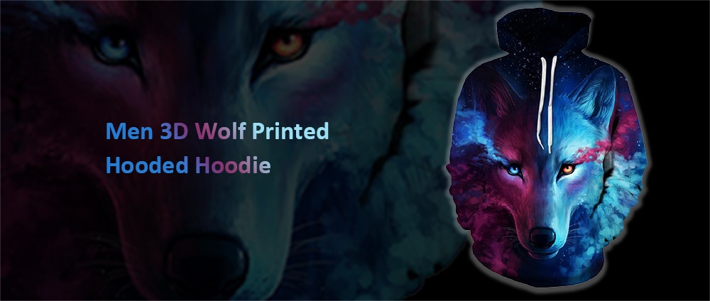 Star Sky Wolf Digital Print Sweater Couples Baseball Wear Hooded Hoodie- Blue 3XL Star Sky Wolf Digital Print Sweater Couples Baseball Wear Hooded Hoodie- Blue 3XL