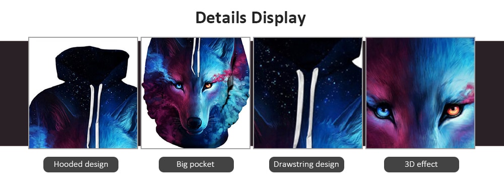 Star Sky Wolf Digital Print Sweater Couples Baseball Wear Hooded Hoodie- Blue 3XL Star Sky Wolf Digital Print Sweater Couples Baseball Wear Hooded Hoodie- Blue 3XL