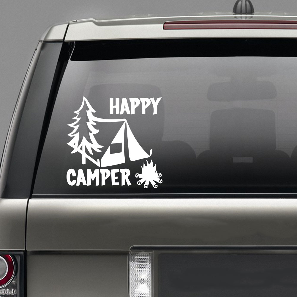 Happy Camper Creative Car Decoration Sticker Removable Decorations- White 25*26CM Happy Camper Creative Car Decoration Sticker Removable Decorations- White 25*26CM