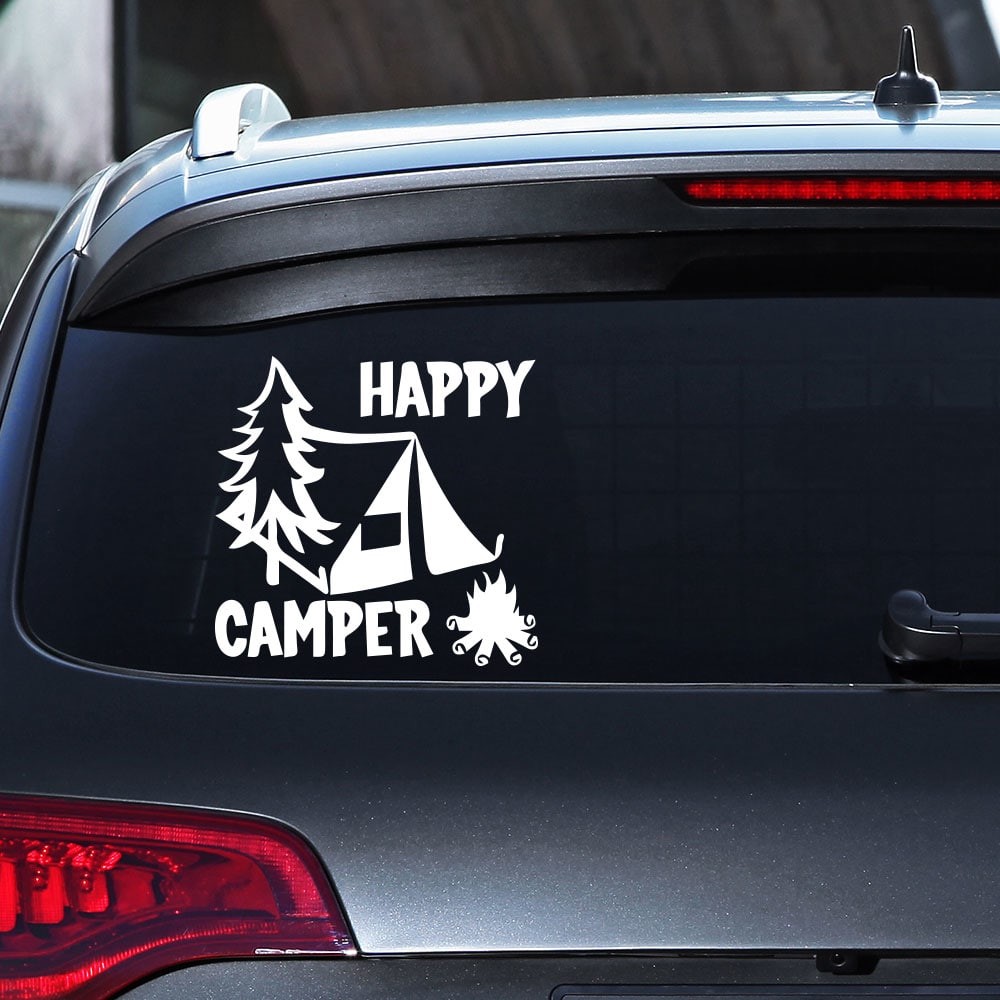 Happy Camper Creative Car Decoration Sticker Removable Decorations- White 25*26CM Happy Camper Creative Car Decoration Sticker Removable Decorations- White 25*26CM