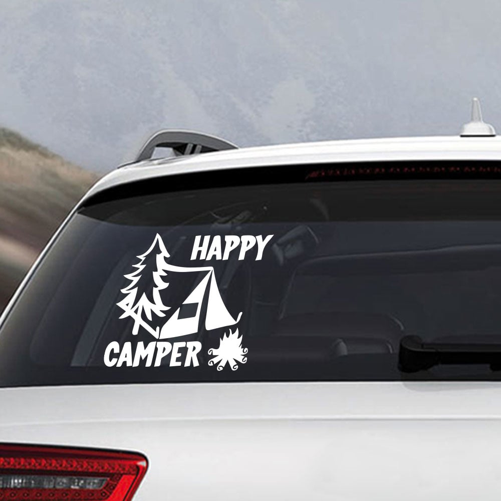 Happy Camper Creative Car Decoration Sticker Removable Decorations- White 25*26CM Happy Camper Creative Car Decoration Sticker Removable Decorations- White 25*26CM