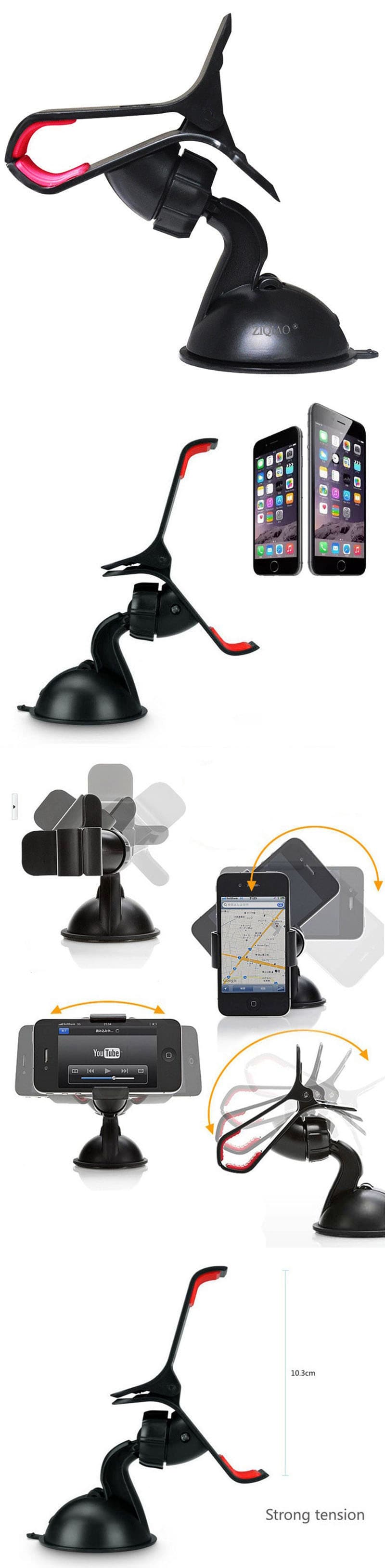 ZIQIAO 360 Degrees Rotation Universal Car Suction Mount Cell Phone / GPS Holder - BLACK- Black ZIQIAO 360 Degrees Rotation Universal Car Suction Mount Cell Phone / GPS Holder - BLACK- Black