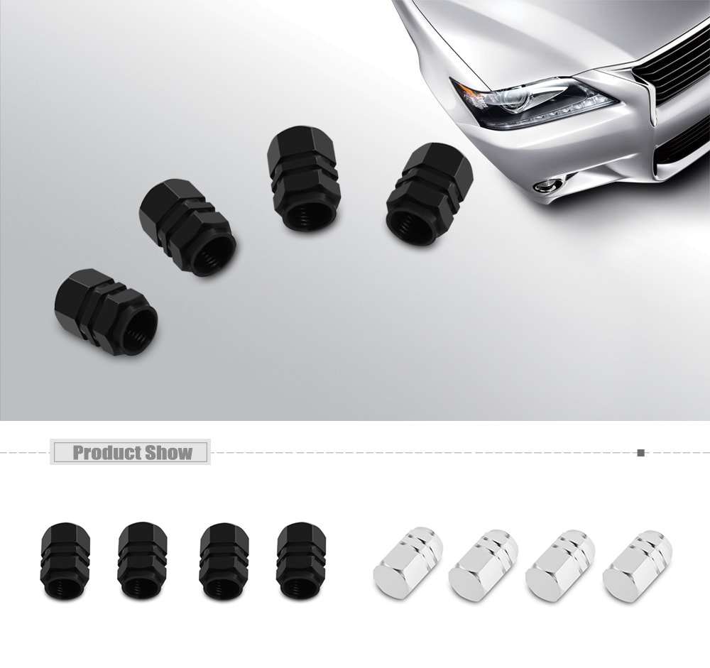 4pcs Universal Car Aluminum Tire Valve Caps Auto Accessories- Silver 4pcs Universal Car Aluminum Tire Valve Caps Auto Accessories- Silver