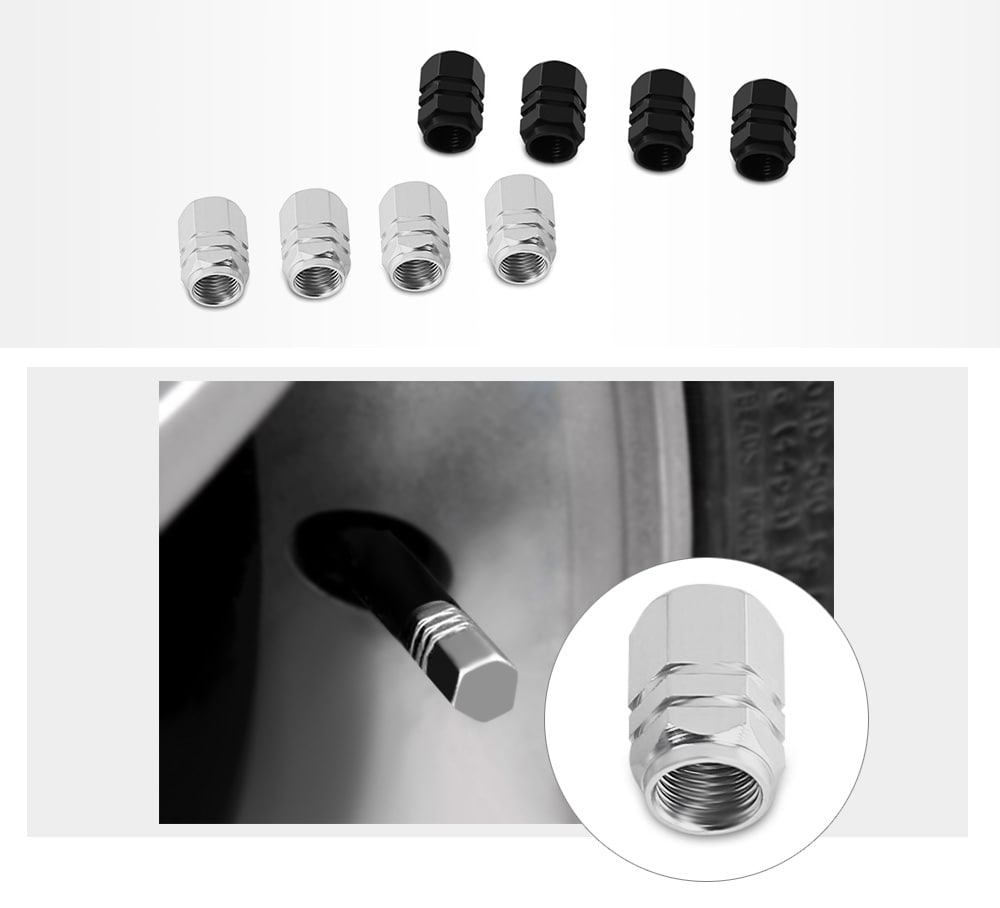 4pcs Universal Car Aluminum Tire Valve Caps Auto Accessories- Silver 4pcs Universal Car Aluminum Tire Valve Caps Auto Accessories- Silver