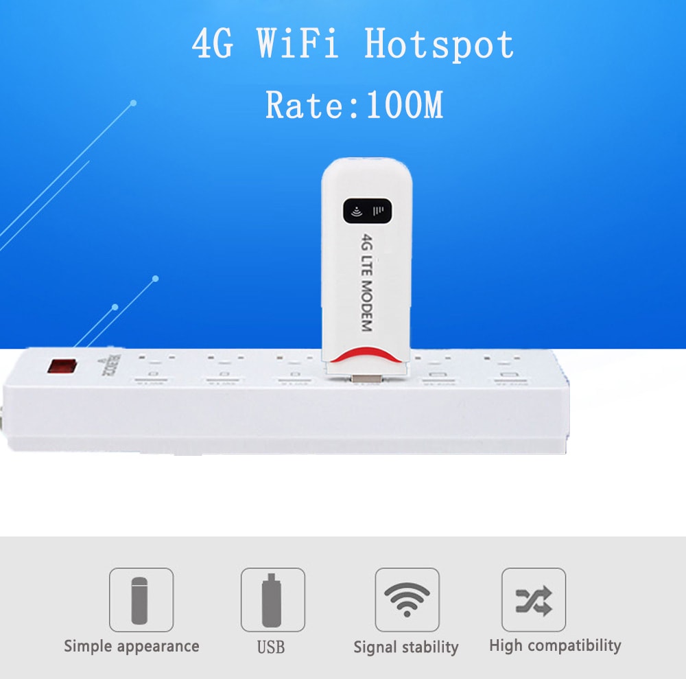 4G Portable Hotspot WiFi Router USB Modem 100Mbps LTE FDD With SIM Card- White 4G Portable Hotspot WiFi Router USB Modem 100Mbps LTE FDD With SIM Card- White