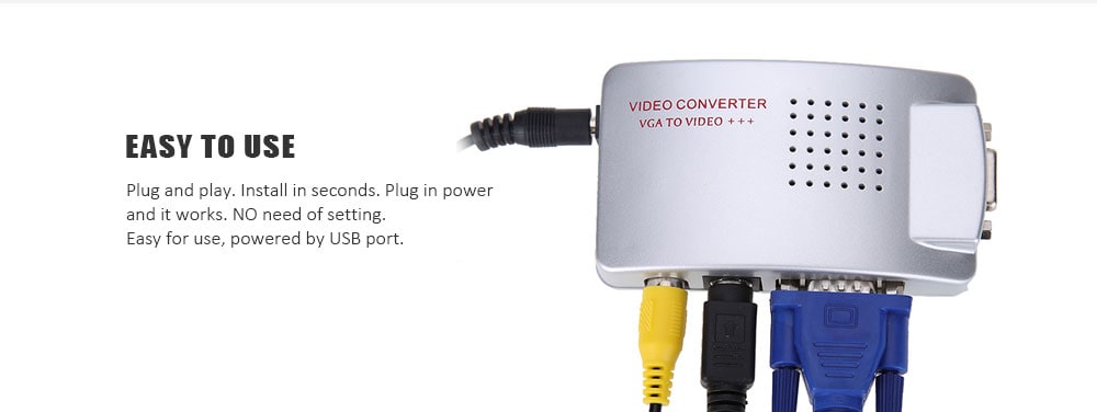 VGA to AV Converter VGA to VIDEO Switch with S Terminal TV Converter Computer Monitor- Silver VGA to AV Converter VGA to VIDEO Switch with S Terminal TV Converter Computer Monitor- Silver
