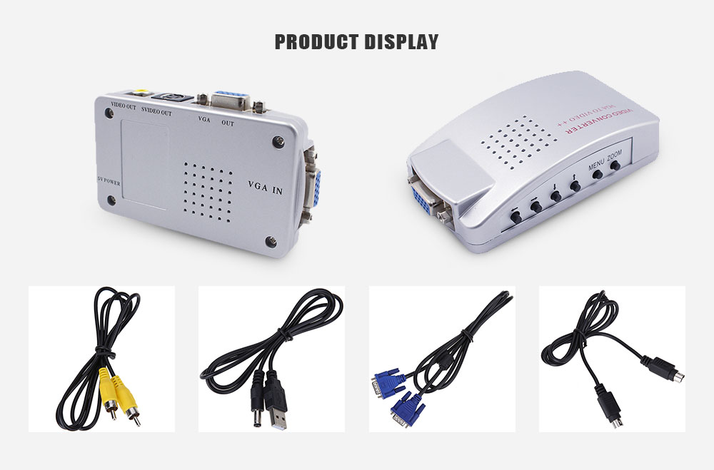 VGA to AV Converter VGA to VIDEO Switch with S Terminal TV Converter Computer Monitor- Silver VGA to AV Converter VGA to VIDEO Switch with S Terminal TV Converter Computer Monitor- Silver