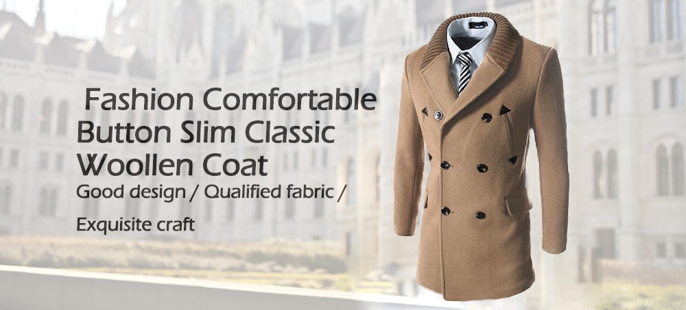 Stylish Comfortable Men Button Slim Woollen Coat - Cadetblue 2XL Stylish Comfortable Men Button Slim Woollen Coat - Cadetblue 2XL