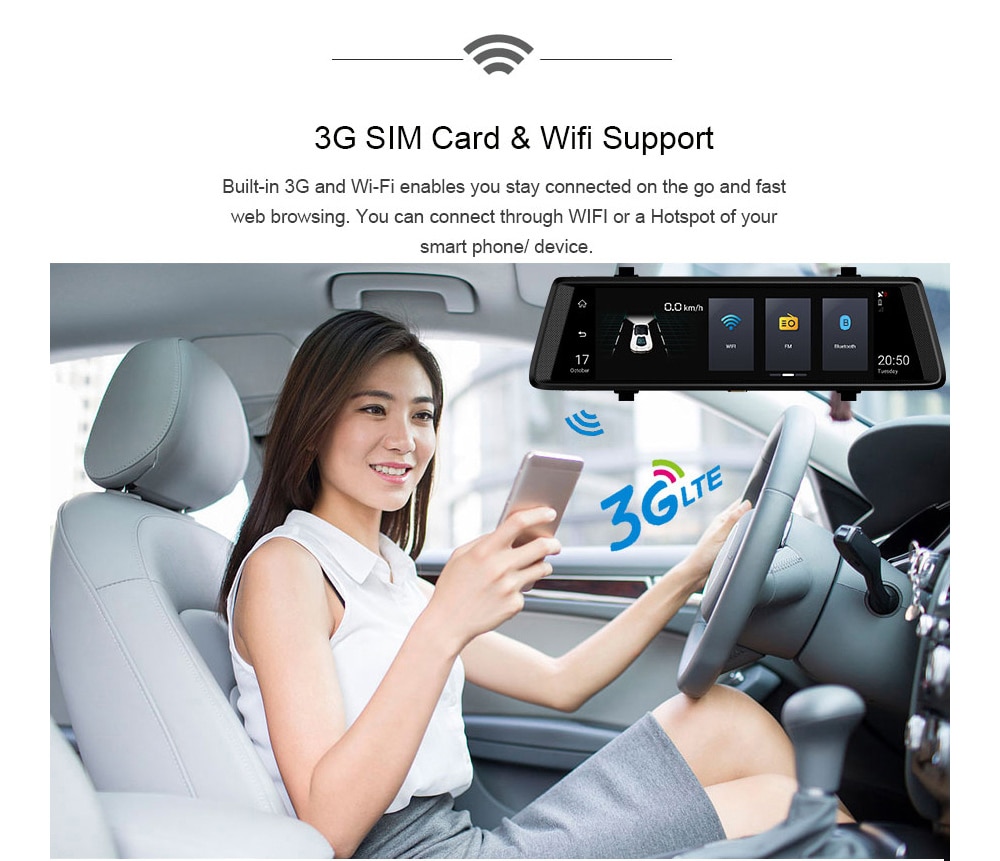Junsun A900 Car DVR Camera Mirror 3G 10 inch Full Touch Android 5.0 Quad Core GPS WiFi Dual Lens- Black Junsun A900 Car DVR Camera Mirror 3G 10 inch Full Touch Android 5.0 Quad Core GPS WiFi Dual Lens- Black