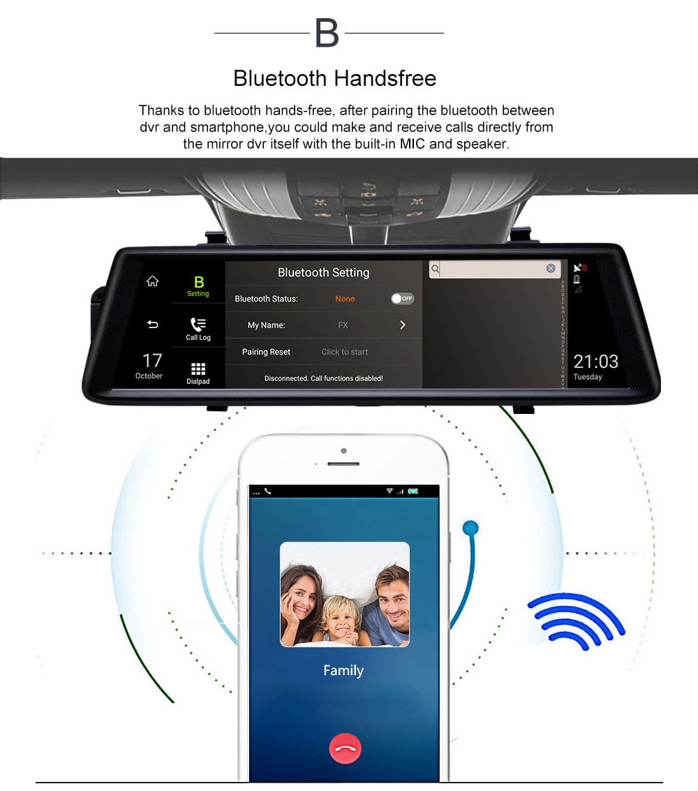 Junsun A900 Car DVR Camera Mirror 3G 10 inch Full Touch Android 5.0 Quad Core GPS WiFi Dual Lens- Black Junsun A900 Car DVR Camera Mirror 3G 10 inch Full Touch Android 5.0 Quad Core GPS WiFi Dual Lens- Black