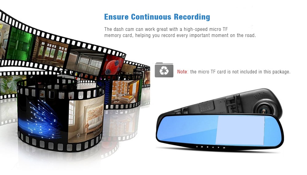 1080P HD Dash Cam Rear View Mirror Car Video Recorder 1PC- Black 1080P HD Dash Cam Rear View Mirror Car Video Recorder 1PC- Black