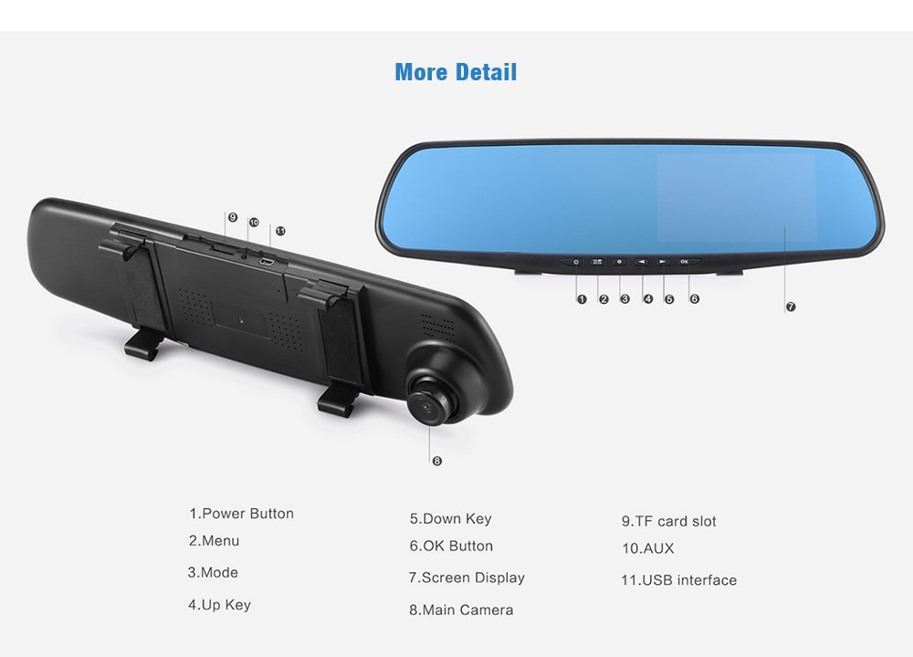 1080P HD Dash Cam Rear View Mirror Car Video Recorder 1PC- Black 1080P HD Dash Cam Rear View Mirror Car Video Recorder 1PC- Black