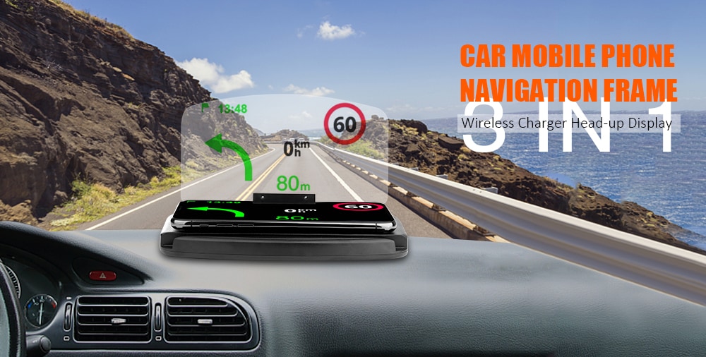 Car Mobile Phone Navigation Frame Wireless Charger Head-up Display- Black Car Mobile Phone Navigation Frame Wireless Charger Head-up Display- Black
