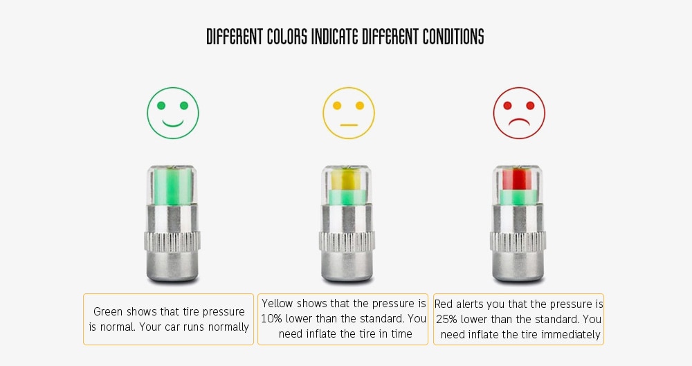 Car Tire Pressure Monitor Valve Stem Cap High-precision Warning Alert Indicator 4pcs- Silver Car Tire Pressure Monitor Valve Stem Cap High-precision Warning Alert Indicator 4pcs- Silver