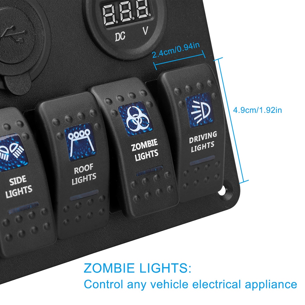 Excelvan 5PIN Dual Lamp 6-position Switch Cigarette Lighter Seat Dual-USB Voltmeter Combination Panel- Black Excelvan 5PIN Dual Lamp 6-position Switch Cigarette Lighter Seat Dual-USB Voltmeter Combination Panel- Black