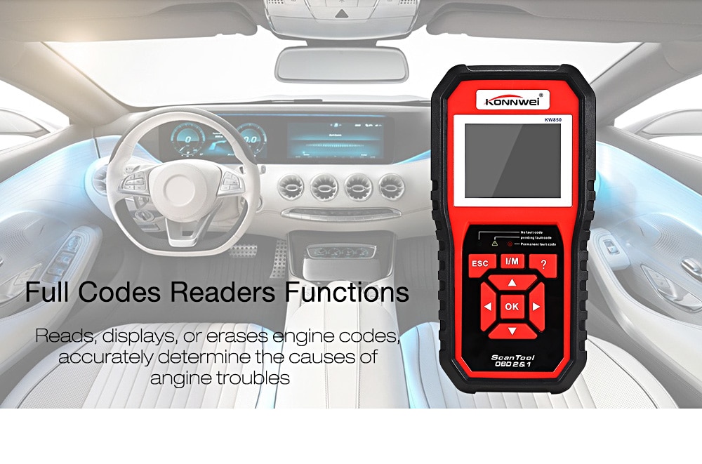 Konnwei KW850 Universal OBD II / EOBD Auto Diagnostic Scanner TFT Color Display / Multiple Languages - Red Konnwei KW850 Universal OBD II / EOBD Auto Diagnostic Scanner TFT Color Display / Multiple Languages - Red