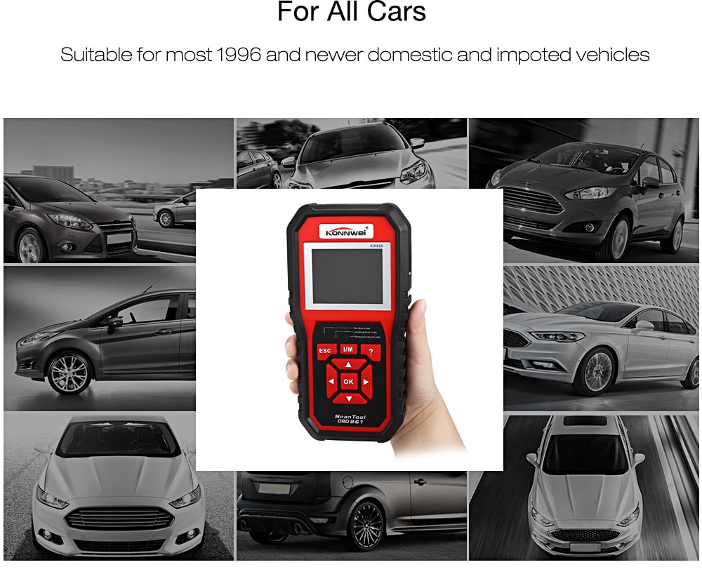 Konnwei KW850 Universal OBD II / EOBD Auto Diagnostic Scanner TFT Color Display / Multiple Languages - Red Konnwei KW850 Universal OBD II / EOBD Auto Diagnostic Scanner TFT Color Display / Multiple Languages - Red