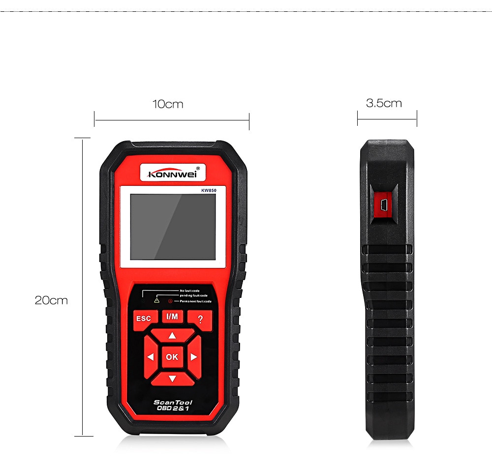 Konnwei KW850 Universal OBD II / EOBD Auto Diagnostic Scanner TFT Color Display / Multiple Languages - Red Konnwei KW850 Universal OBD II / EOBD Auto Diagnostic Scanner TFT Color Display / Multiple Languages - Red
