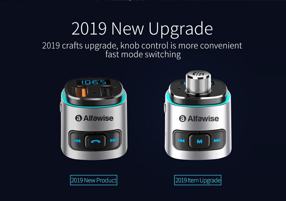 Alfawise QC3.0 Bluetooth 4.2 FM Transmitter Car Charger- Silver Alfawise QC3.0 Bluetooth 4.2 FM Transmitter Car Charger- Silver