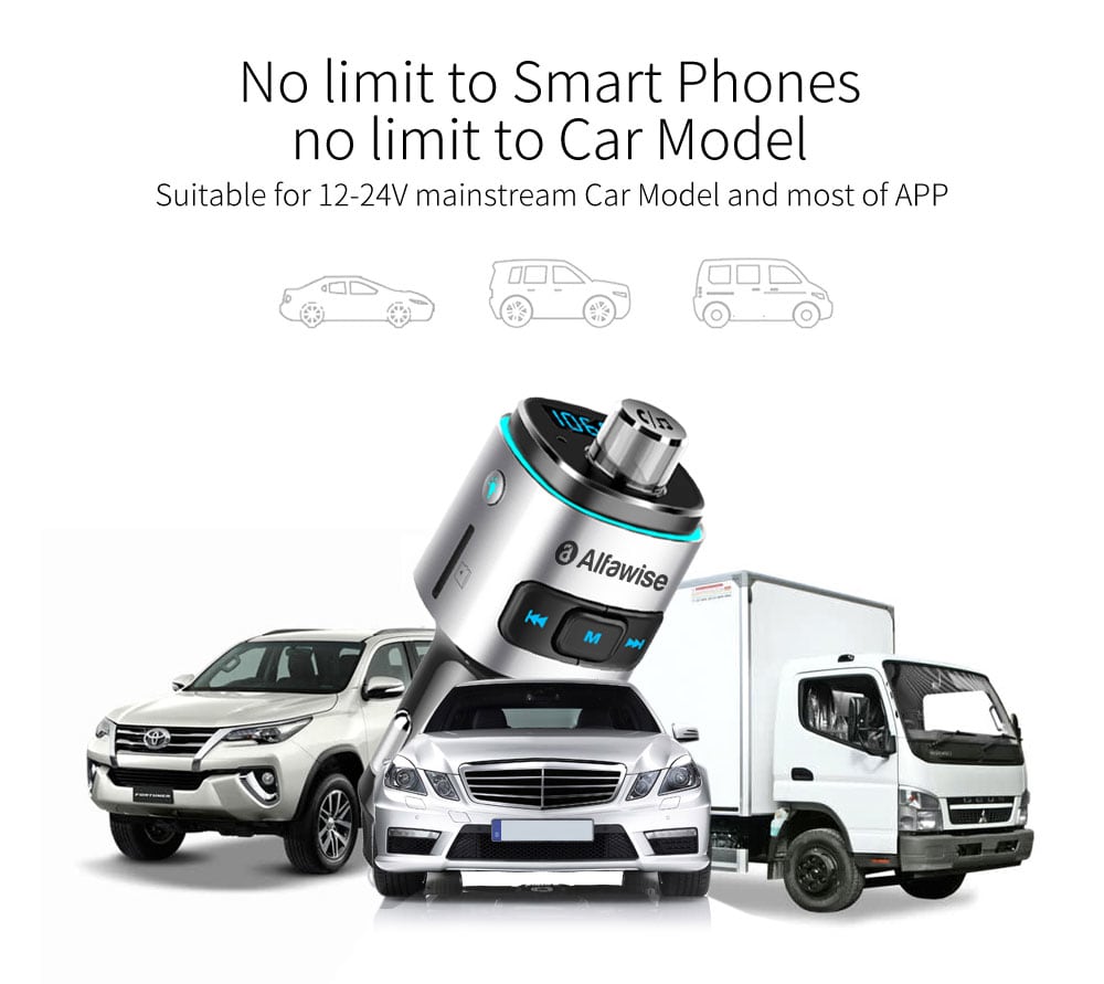 Alfawise QC3.0 Bluetooth 4.2 FM Transmitter Car Charger- Silver Alfawise QC3.0 Bluetooth 4.2 FM Transmitter Car Charger- Silver