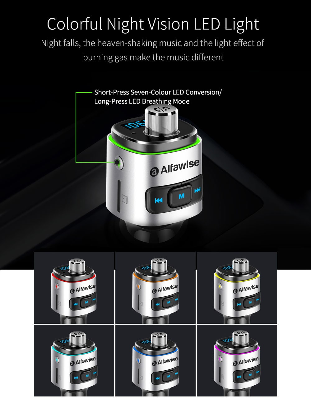Alfawise QC3.0 Bluetooth 4.2 FM Transmitter Car Charger- Silver Alfawise QC3.0 Bluetooth 4.2 FM Transmitter Car Charger- Silver