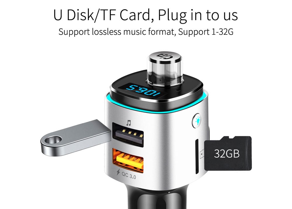 Alfawise QC3.0 Bluetooth 4.2 FM Transmitter Car Charger- Silver Alfawise QC3.0 Bluetooth 4.2 FM Transmitter Car Charger- Silver
