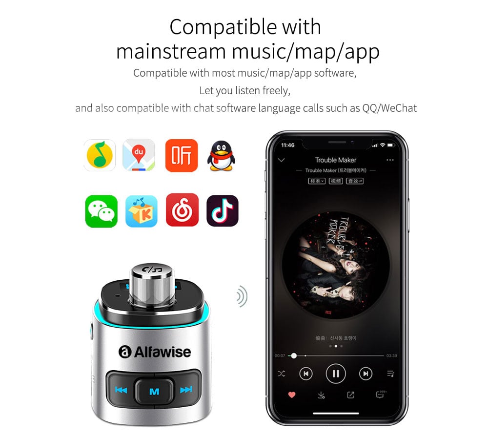 Alfawise QC3.0 Bluetooth 4.2 FM Transmitter Car Charger- Silver Alfawise QC3.0 Bluetooth 4.2 FM Transmitter Car Charger- Silver