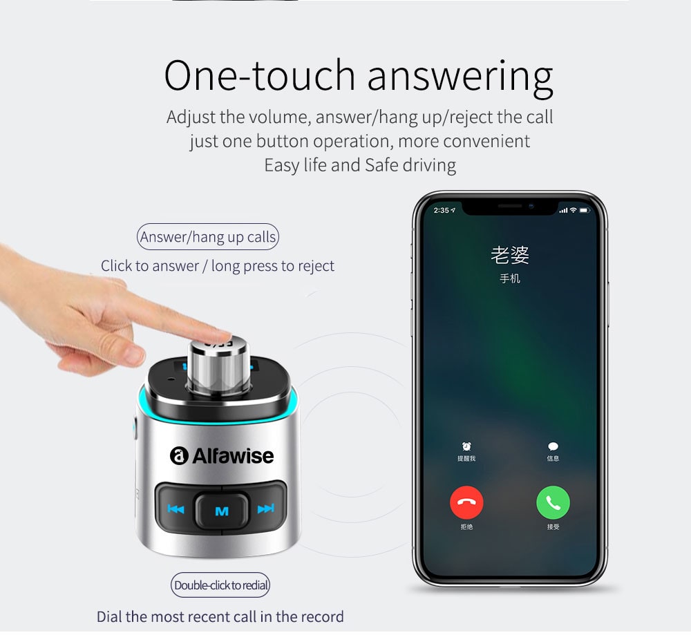 Alfawise QC3.0 Bluetooth 4.2 FM Transmitter Car Charger- Silver Alfawise QC3.0 Bluetooth 4.2 FM Transmitter Car Charger- Silver