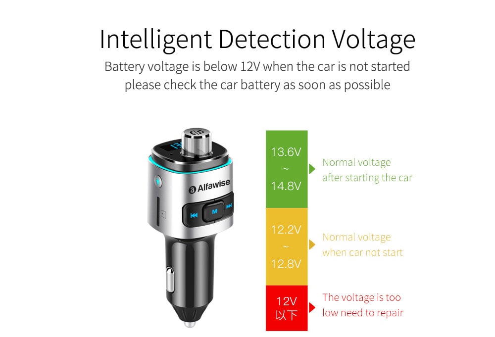 Alfawise QC3.0 Bluetooth 4.2 FM Transmitter Car Charger- Silver Alfawise QC3.0 Bluetooth 4.2 FM Transmitter Car Charger- Silver