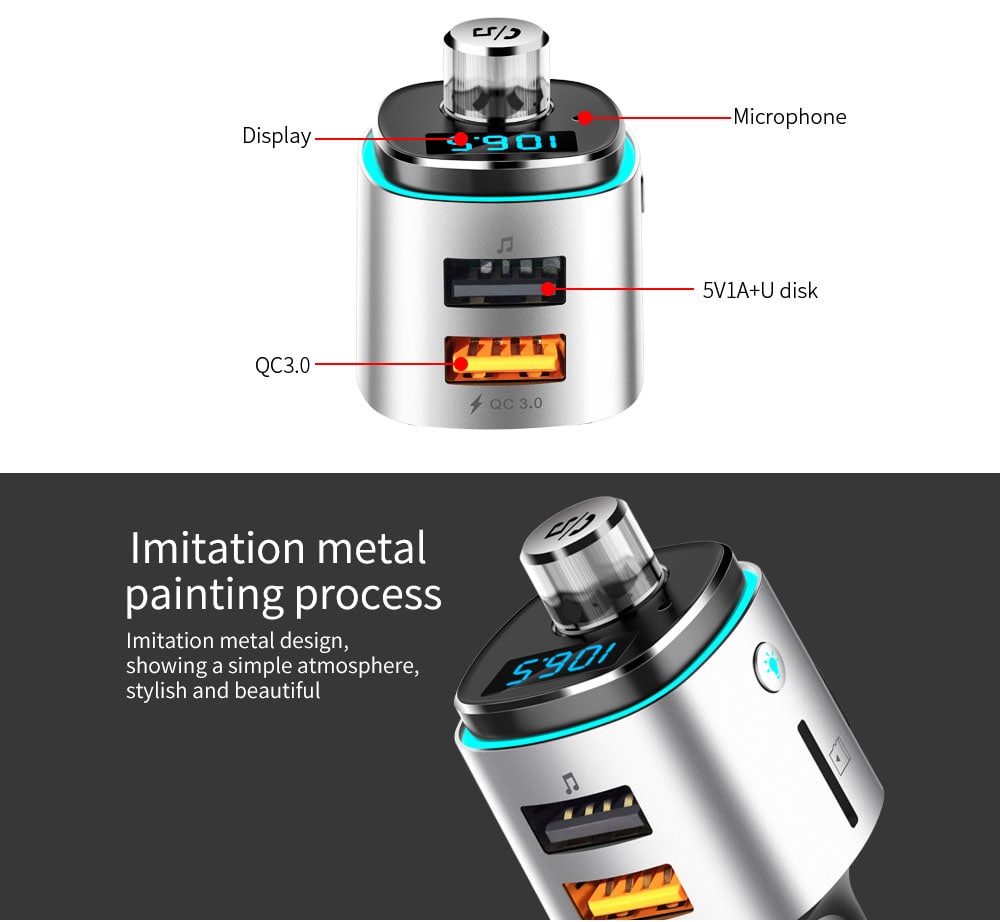 Alfawise QC3.0 Bluetooth 4.2 FM Transmitter Car Charger- Silver Alfawise QC3.0 Bluetooth 4.2 FM Transmitter Car Charger- Silver