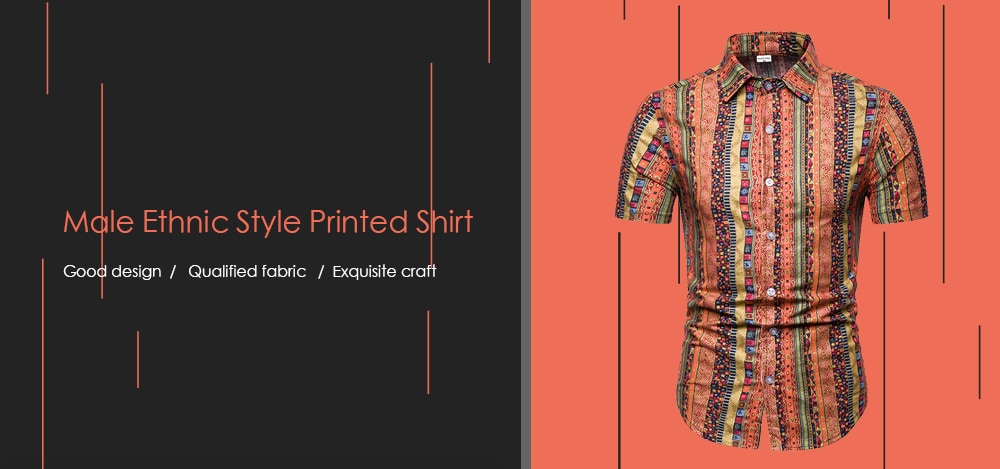 TC31 Male Ethnic Style Printed Shirt Leisure Design- Chestnut Red 4XL TC31 Male Ethnic Style Printed Shirt Leisure Design- Chestnut Red 4XL