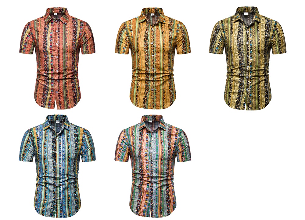 TC31 Male Ethnic Style Printed Shirt Leisure Design- Chestnut Red 4XL TC31 Male Ethnic Style Printed Shirt Leisure Design- Chestnut Red 4XL