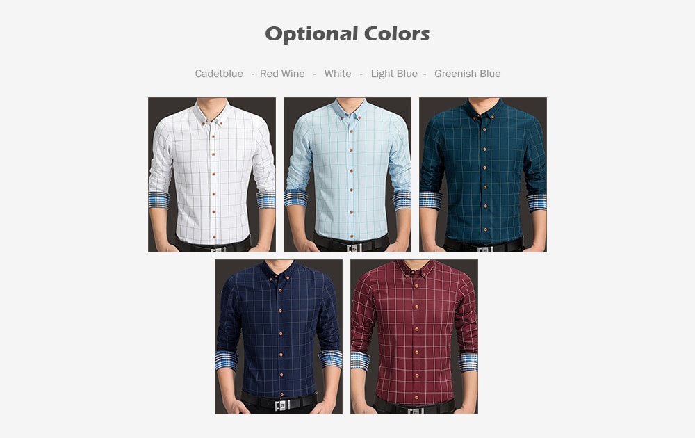 Slim Business Plaid Long Sleeve Shirt for Men- White L Slim Business Plaid Long Sleeve Shirt for Men- White L