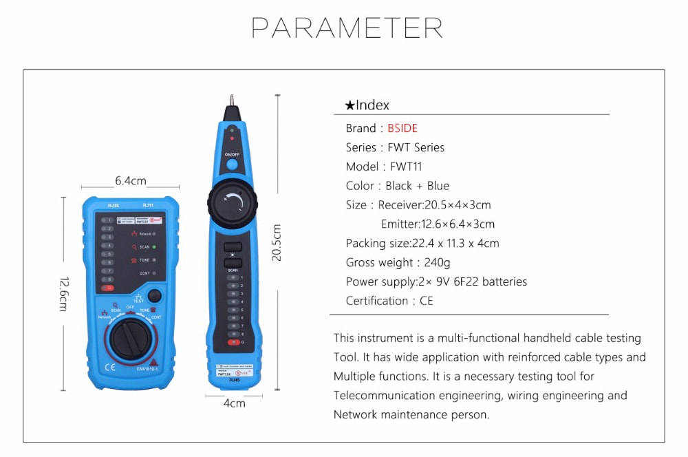 BSIDE FWT11 Network Cable Telephone Detection Wire Checker Anti-interference Line Finder- Deep Sky Blue BSIDE FWT11 Network Cable Telephone Detection Wire Checker Anti-interference Line Finder- Deep Sky Blue