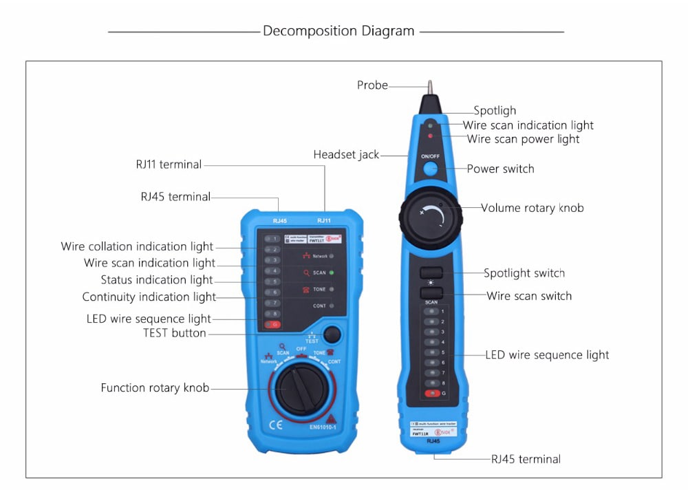 BSIDE FWT11 Network Cable Telephone Detection Wire Checker Anti-interference Line Finder- Deep Sky Blue BSIDE FWT11 Network Cable Telephone Detection Wire Checker Anti-interference Line Finder- Deep Sky Blue