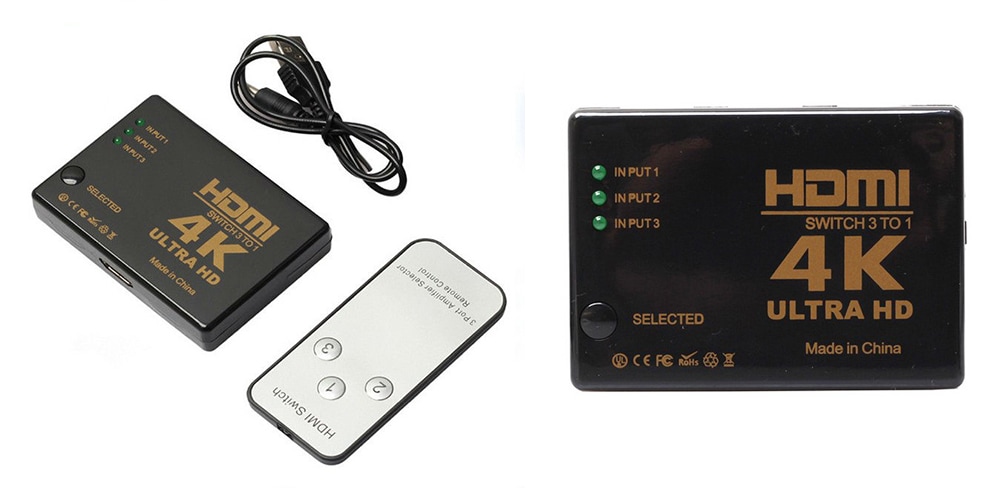 4K Mini HDMI Switch Splitter Box with Remote Control- Black 3 in 1 out 4K Mini HDMI Switch Splitter Box with Remote Control- Black 3 in 1 out