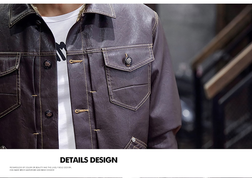 Winter Men's Casual Pu Leather Multi-Pocket Turn-Down Leather Jacket- Coffee M Winter Men's Casual Pu Leather Multi-Pocket Turn-Down Leather Jacket- Coffee M
