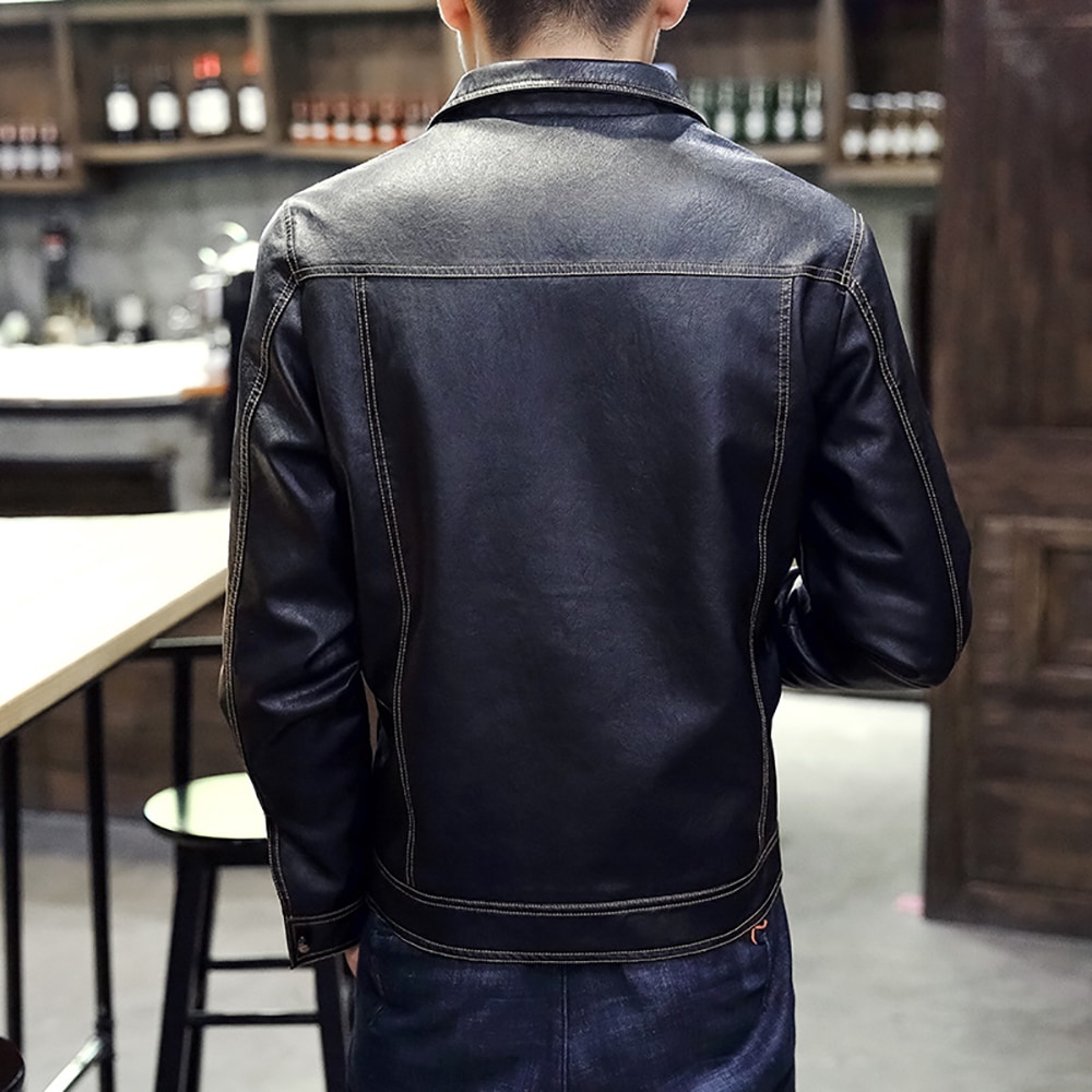 Winter Men's Casual Pu Leather Multi-Pocket Turn-Down Leather Jacket- Coffee M Winter Men's Casual Pu Leather Multi-Pocket Turn-Down Leather Jacket- Coffee M