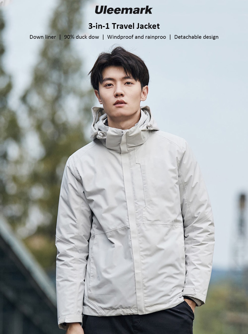Uleemark 3-in-1 Travel Jacket 2PCS from Xiaomi Youpin- White L Uleemark 3-in-1 Travel Jacket 2PCS from Xiaomi Youpin- White L