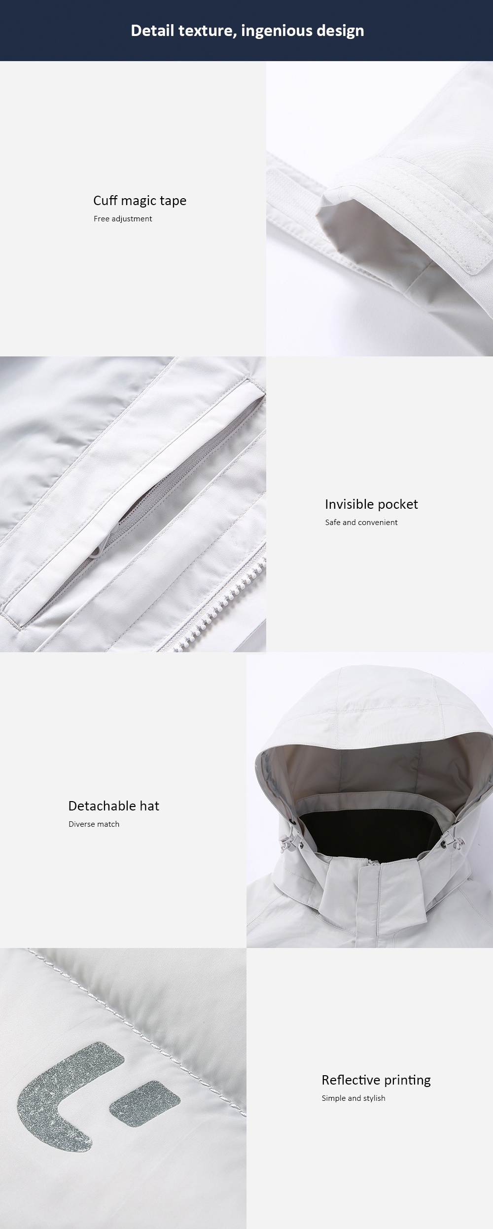 Uleemark 3-in-1 Travel Jacket 2PCS from Xiaomi Youpin- White L Uleemark 3-in-1 Travel Jacket 2PCS from Xiaomi Youpin- White L