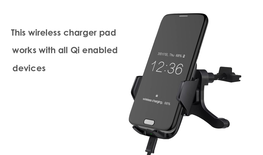Wireless Charger Vehicle Phone Stand Charging Dock Air Vent Holder- Black Wireless Charger Vehicle Phone Stand Charging Dock Air Vent Holder- Black