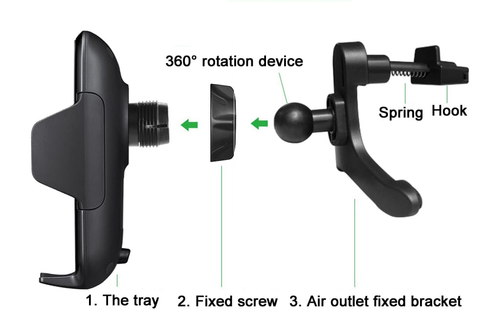 Wireless Charger Vehicle Phone Stand Charging Dock Air Vent Holder- Black Wireless Charger Vehicle Phone Stand Charging Dock Air Vent Holder- Black
