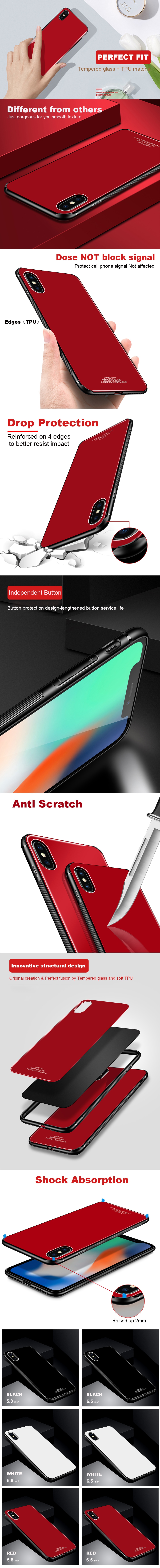 Tempered Glass Hard Back Soft Bumper Protective Cover for iphone X / XS / XS Max- Black For iPhone X Tempered Glass Hard Back Soft Bumper Protective Cover for iphone X / XS / XS Max- Black For iPhone X