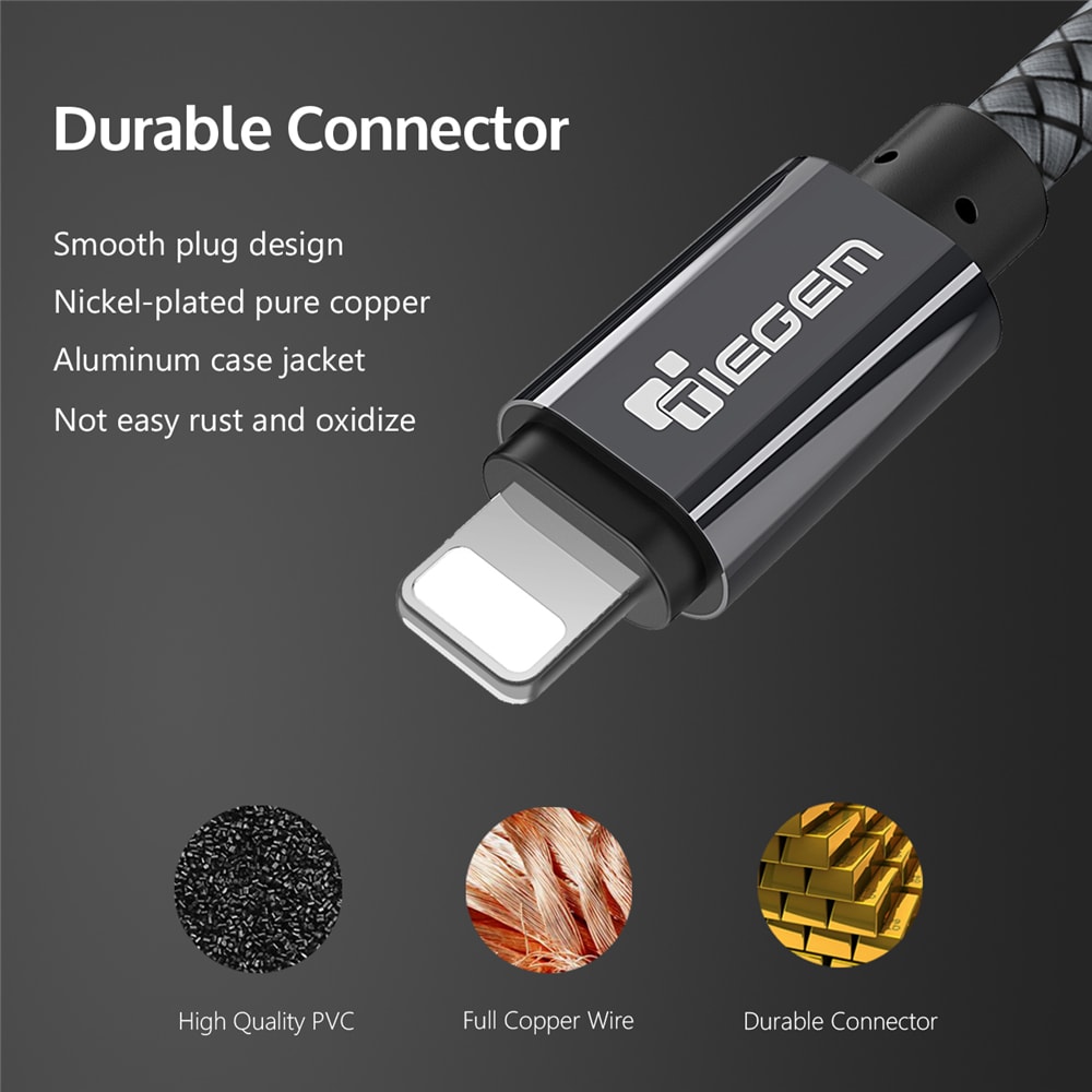 TIEGEM USB Cable for iPhone 6 7 8 Plus X XS 2A Fast Charging Mobile Phone Cables- Dark Gray 25cm TIEGEM USB Cable for iPhone 6 7 8 Plus X XS 2A Fast Charging Mobile Phone Cables- Dark Gray 25cm