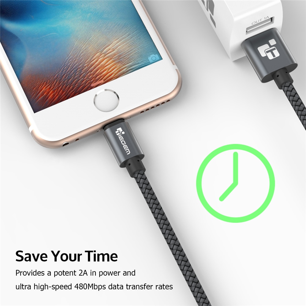 TIEGEM USB Cable for iPhone 6 7 8 Plus X XS 2A Fast Charging Mobile Phone Cables- Dark Gray 25cm TIEGEM USB Cable for iPhone 6 7 8 Plus X XS 2A Fast Charging Mobile Phone Cables- Dark Gray 25cm