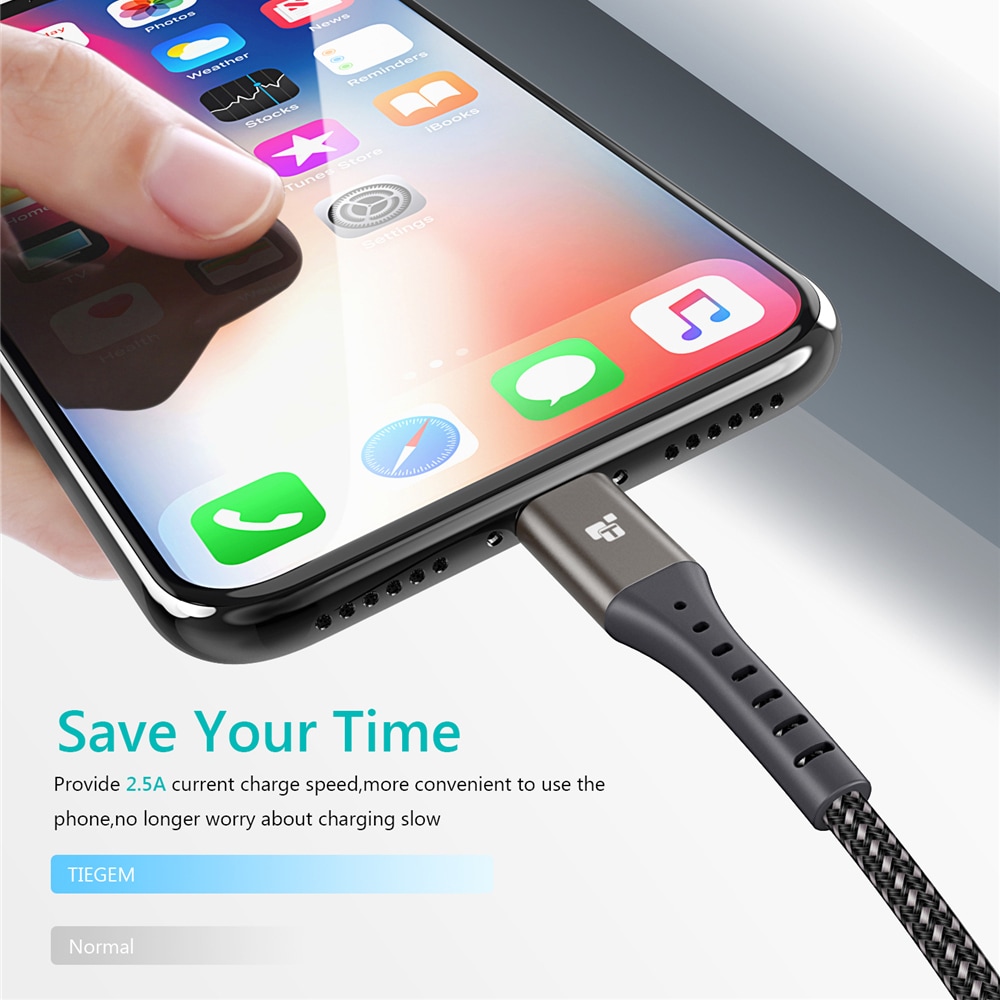 TIEGEM 2A USB Cable Fast Charging Cord for iPhone- Gray 30CM TIEGEM 2A USB Cable Fast Charging Cord for iPhone- Gray 30CM
