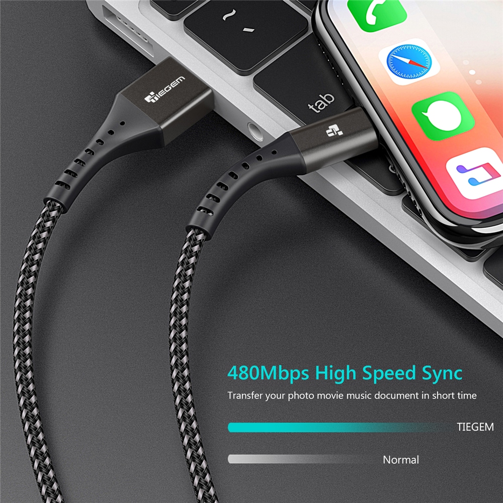 TIEGEM 2A USB Cable Fast Charging Cord for iPhone- Gray 30CM TIEGEM 2A USB Cable Fast Charging Cord for iPhone- Gray 30CM