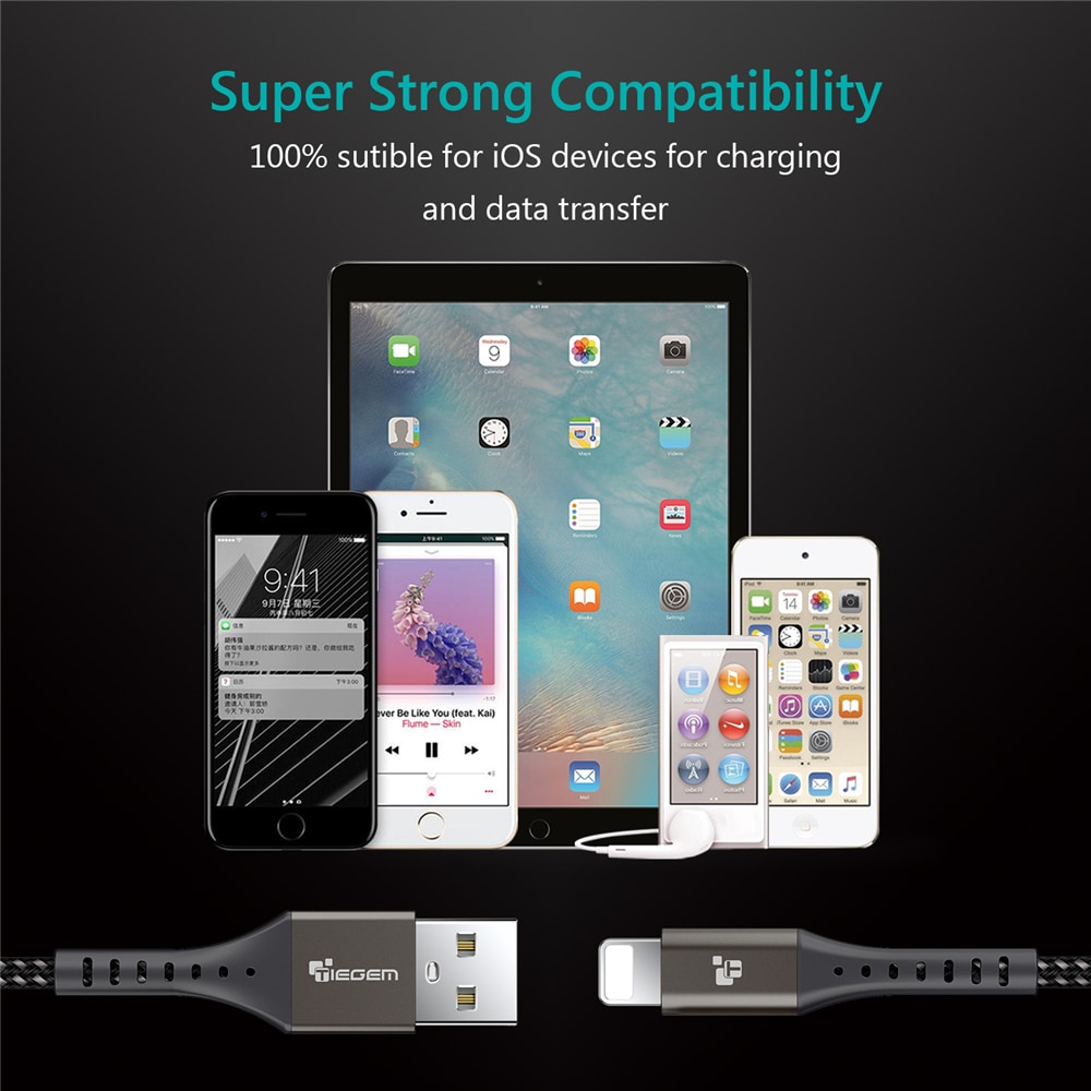 TIEGEM 2A USB Cable Fast Charging Cord for iPhone- Gray 30CM TIEGEM 2A USB Cable Fast Charging Cord for iPhone- Gray 30CM